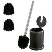 Bath Bliss Self Closing Lid Toilet Brush and Holder 2 Pack Replacement Brushes in Matte Black