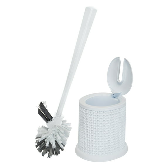 Bath Bliss Self Closing Lid Toilet Brush with Rim Scrubber in Sailor Knot Design, White
