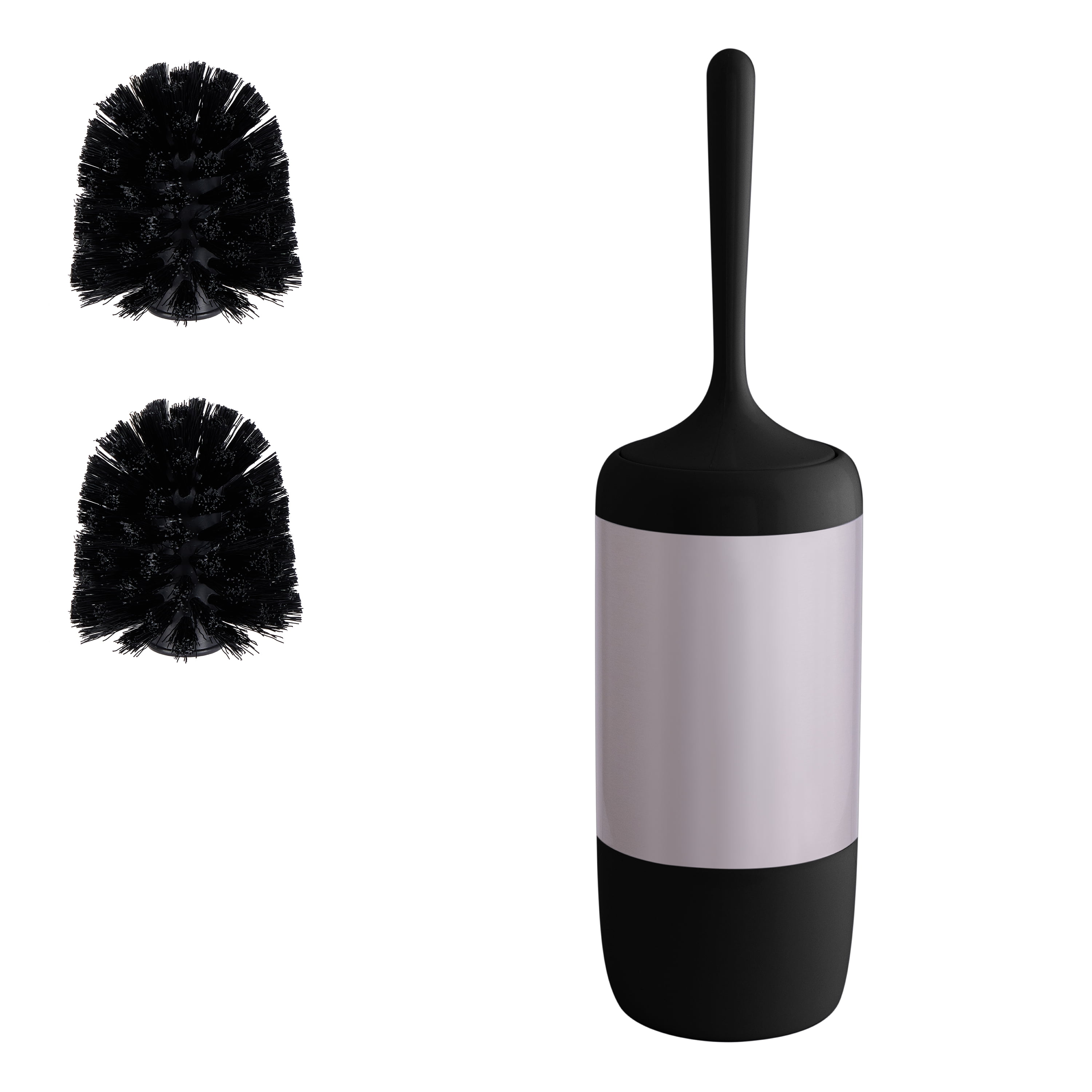 Black Stainless Steel Toilet Brush and Holder with Replacement Heads
