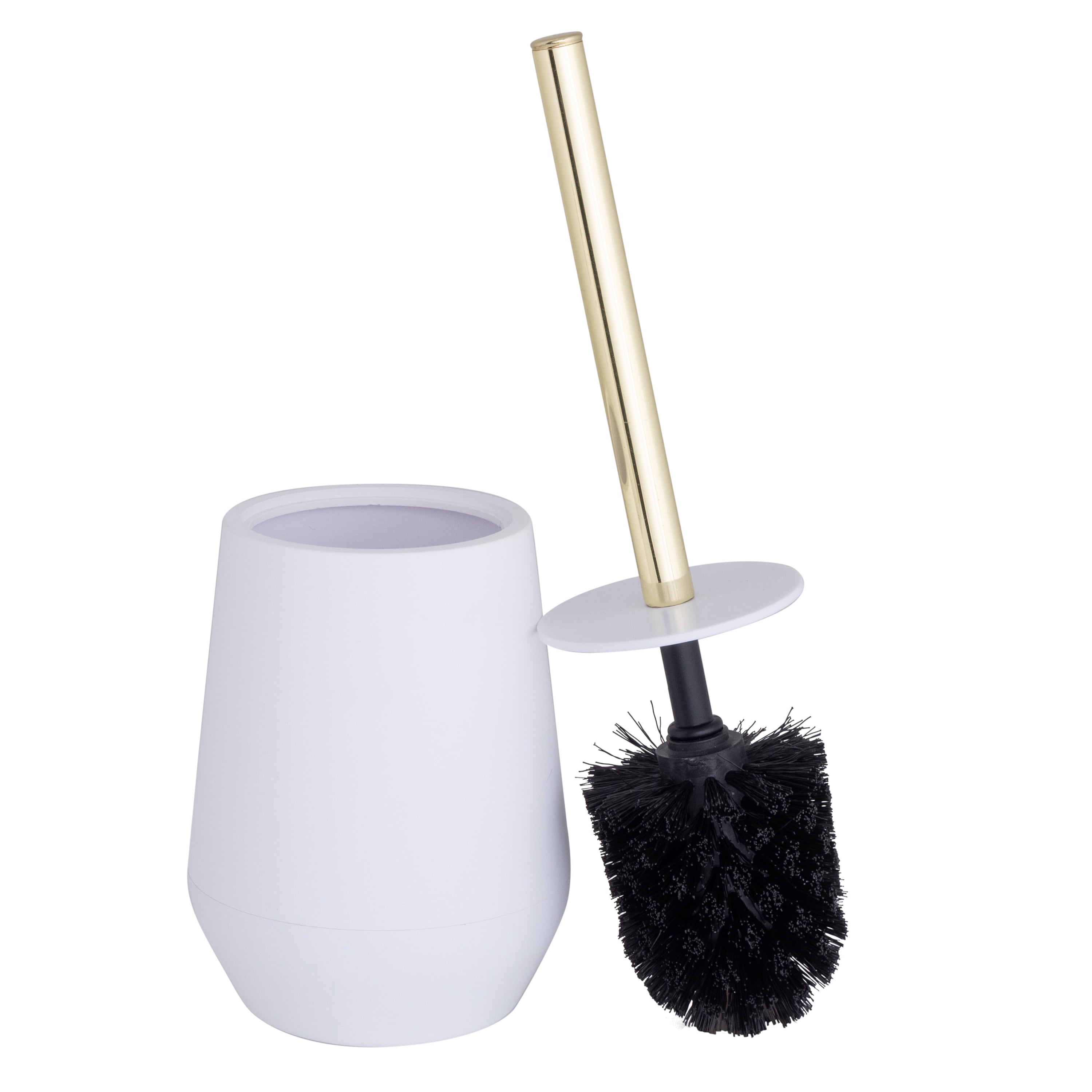 White and Gold Soft Touch Toilet Brush with Holder