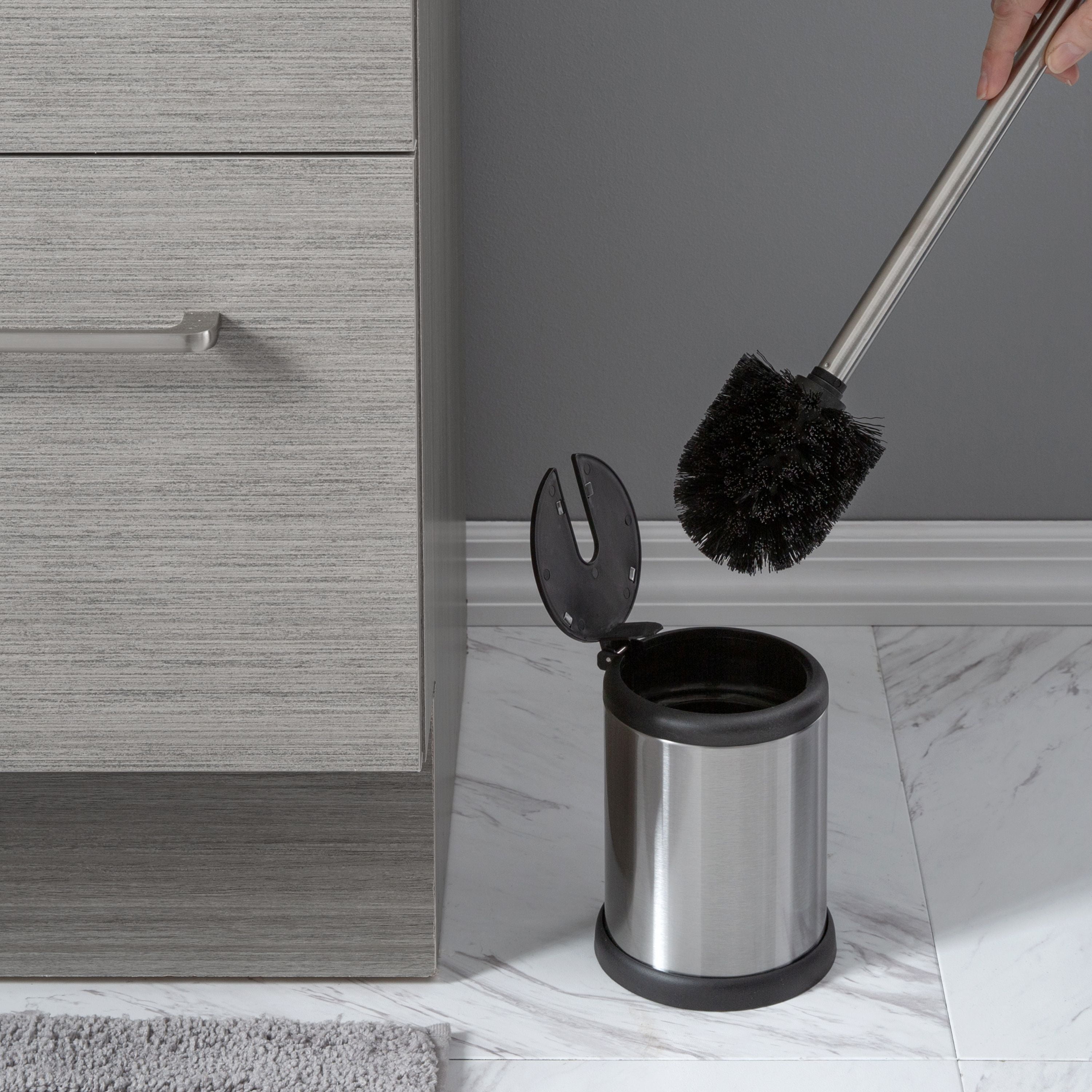Stainless Steel Self-Closing Lid Toilet Brush and Holder