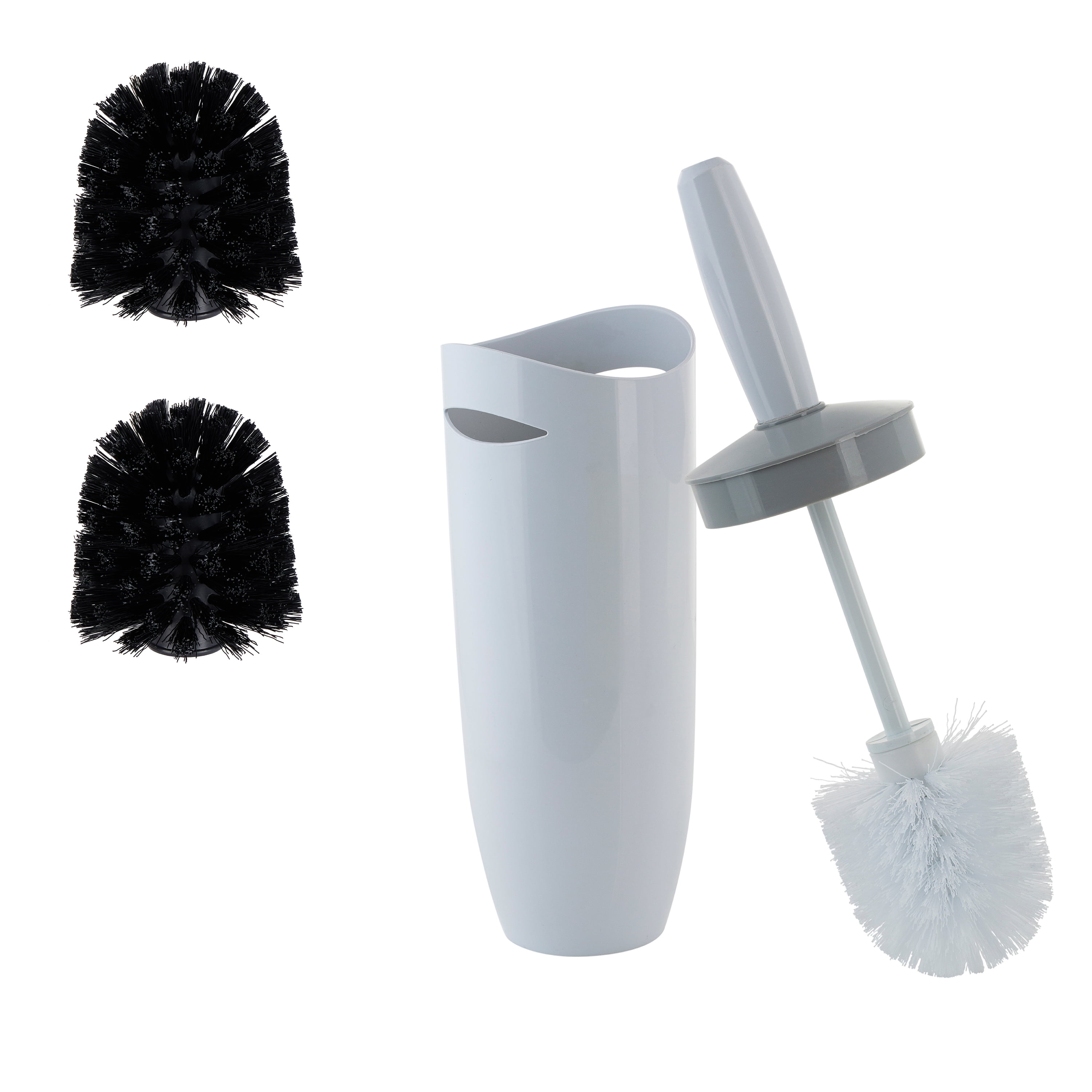 Bath Bliss Toilet Brush & Holder in White with 2 Pack Replacement Brushes