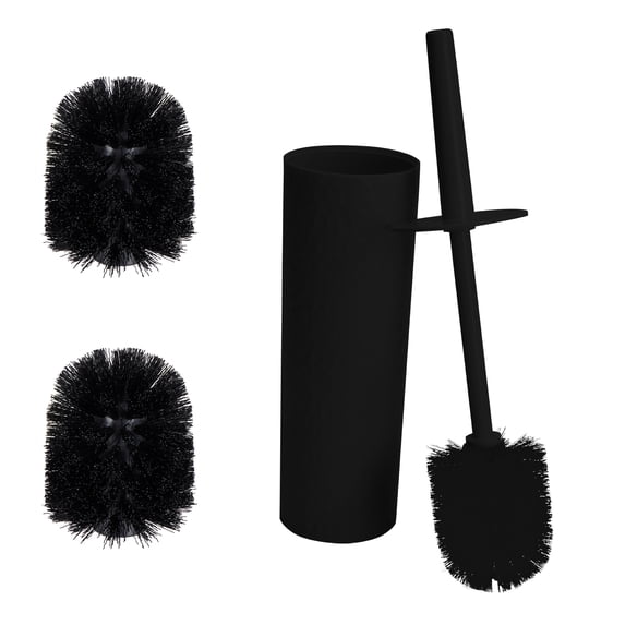 Bath Bliss Toilet Brush & Holder with 2 Pack Replacement Brushe Set in Black