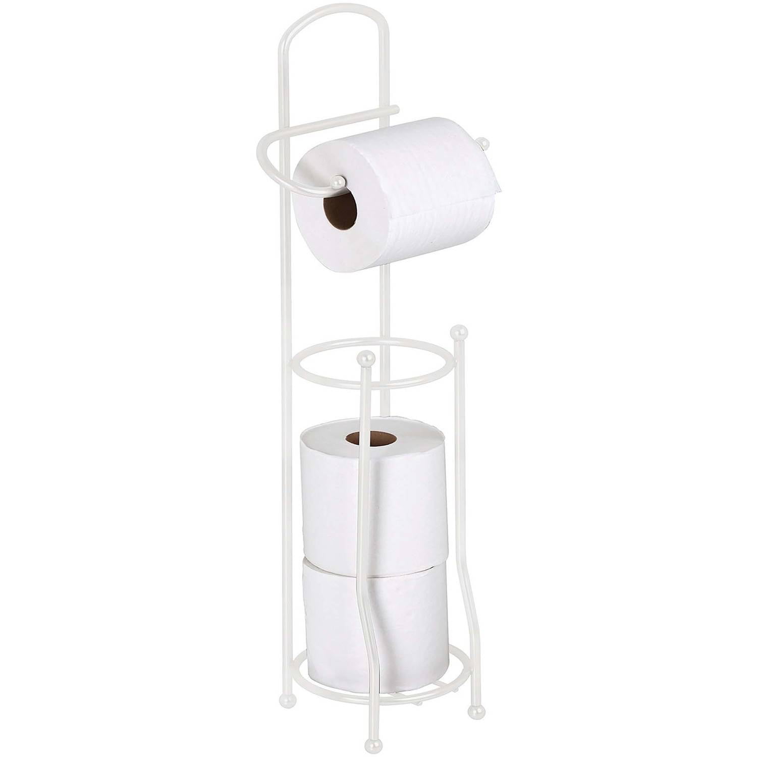 White Non-Rusting Freestanding Toilet Paper Holder and Dispenser