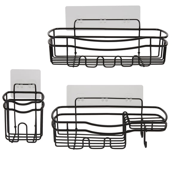 Bath Bliss Ultimate 3 Piece Adhesive Shower Caddy Set in Black