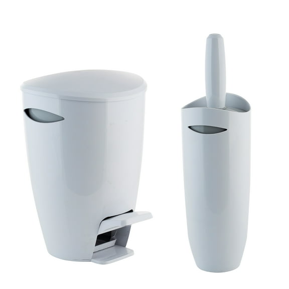 Bath Bliss Waste Bin and Toilet Brush Set in White