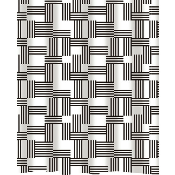 Bath Bliss White/Black Woven Stripes Design PE and EVA Shower Curtain, 70" x 72"