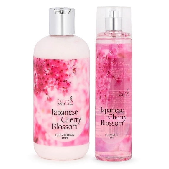 Japanese Cherry Blossom 10oz Body Lotion & 8 oz. Fine Fragrance Body Mist Set Luxury Self-Care Combo for Women, Men & Girls Valentines Gift