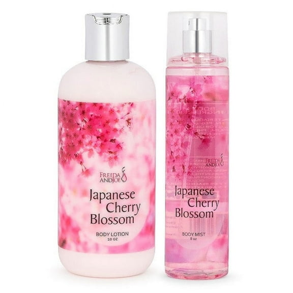 Bath and Body Gift Set for Her Home Spa Gift Japanese Cherry Blossom 10oz Body Lotion & 8 oz. Fine Fragrance Body Mist Set Luxury Self-Care Combo for Women, Men & Girls