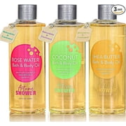 Bath and Body Oil with Sweet Almond Jojoba, Shea Butter, Rose Water, Coconut Bath Oils Gift for Women, Multiuse Oil for Hair Dry Skin 26.4 fl oz Pack of 3
