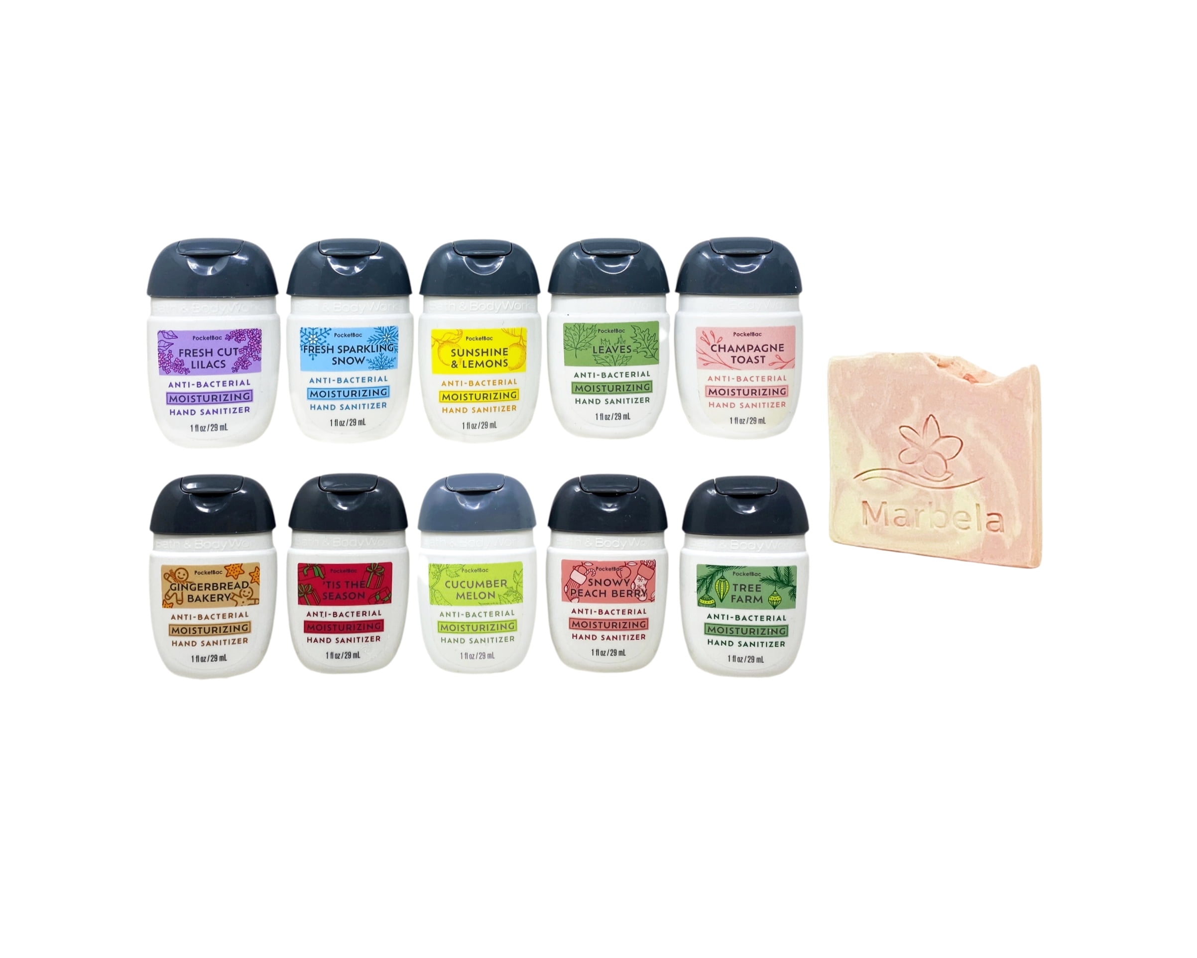Bath & Body Works 10 Pack Assorted Mini Moisturizing Hand Gel Set with a Himalayan Salts Springs Mini Soap