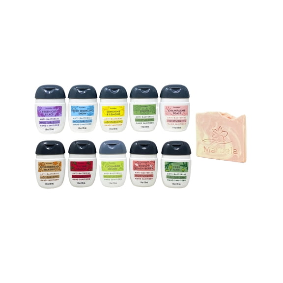 Bath & Body Works 10 Pack Assorted Mini Moisturizing Hand Gel Set with a Himalayan Salts Springs Mini Soap