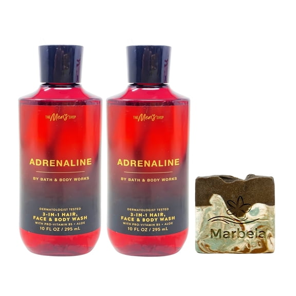Bath & Body Works 2 Adrenaline 3-in-1 Hair, Face & Body Washes with a Cabin Spice Bar Soap