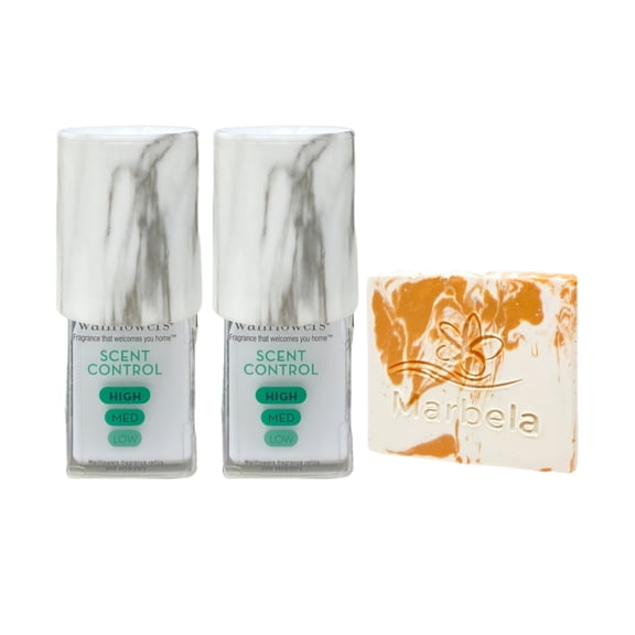 Bath & Body Works 2 Marble Scent Control Wallflowers Fragrance Plug with a Peach Gardenia Mini Soap