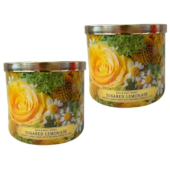 Bath & Body Works (2 Pack) Sugared Lemonade Scented 3 Wick Candle Made with Essential Oils 14.5 OZ / 411 G