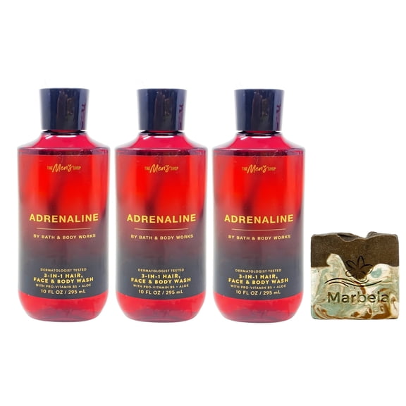 Bath & Body Works 3 Adrenaline 3-in-1 Hair, Face & Body Washes with a Cabin Spice Bar Soap