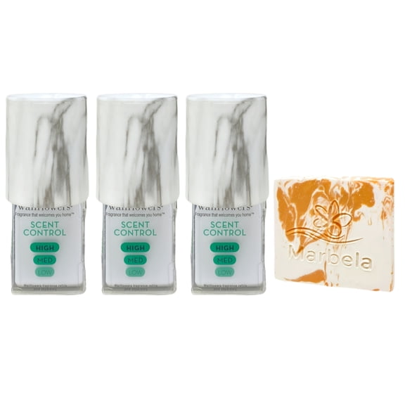 Bath & Body Works 3 Marble Scent Control Wallflowers Fragrance Plug with a Peach Gardenia Mini Soap