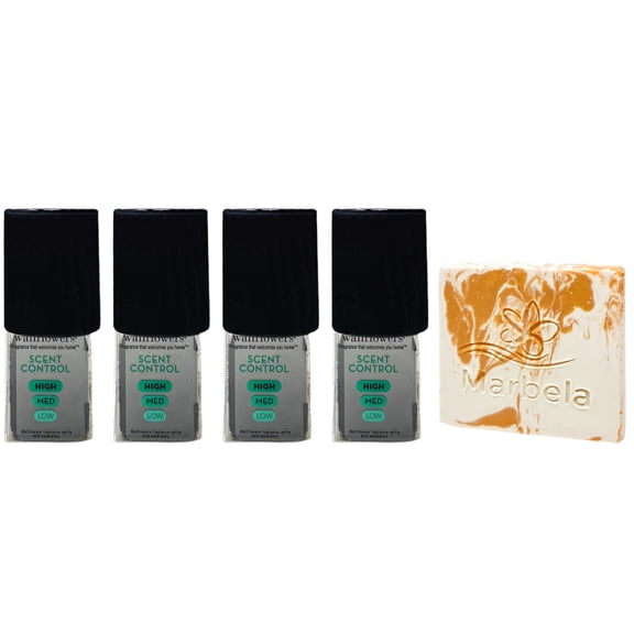 Bath & Body Works 4 Black Scent Control Wallflowers Fragrance Plug with a Peach Gardenia Mini Soap