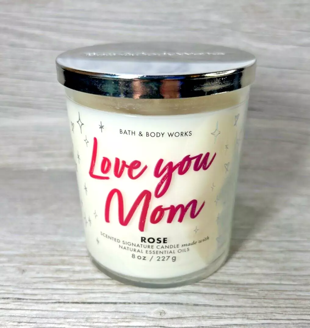Bath & Body Works 8oz Rose Scented 1 Wick Candle, Love You Mom Label