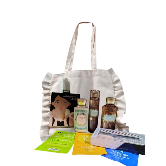 Bath & Body Works 9-Piece Gift Set Sweetest Song Mist Body Lotion Manicure Set Face Sheet Masks Tote
