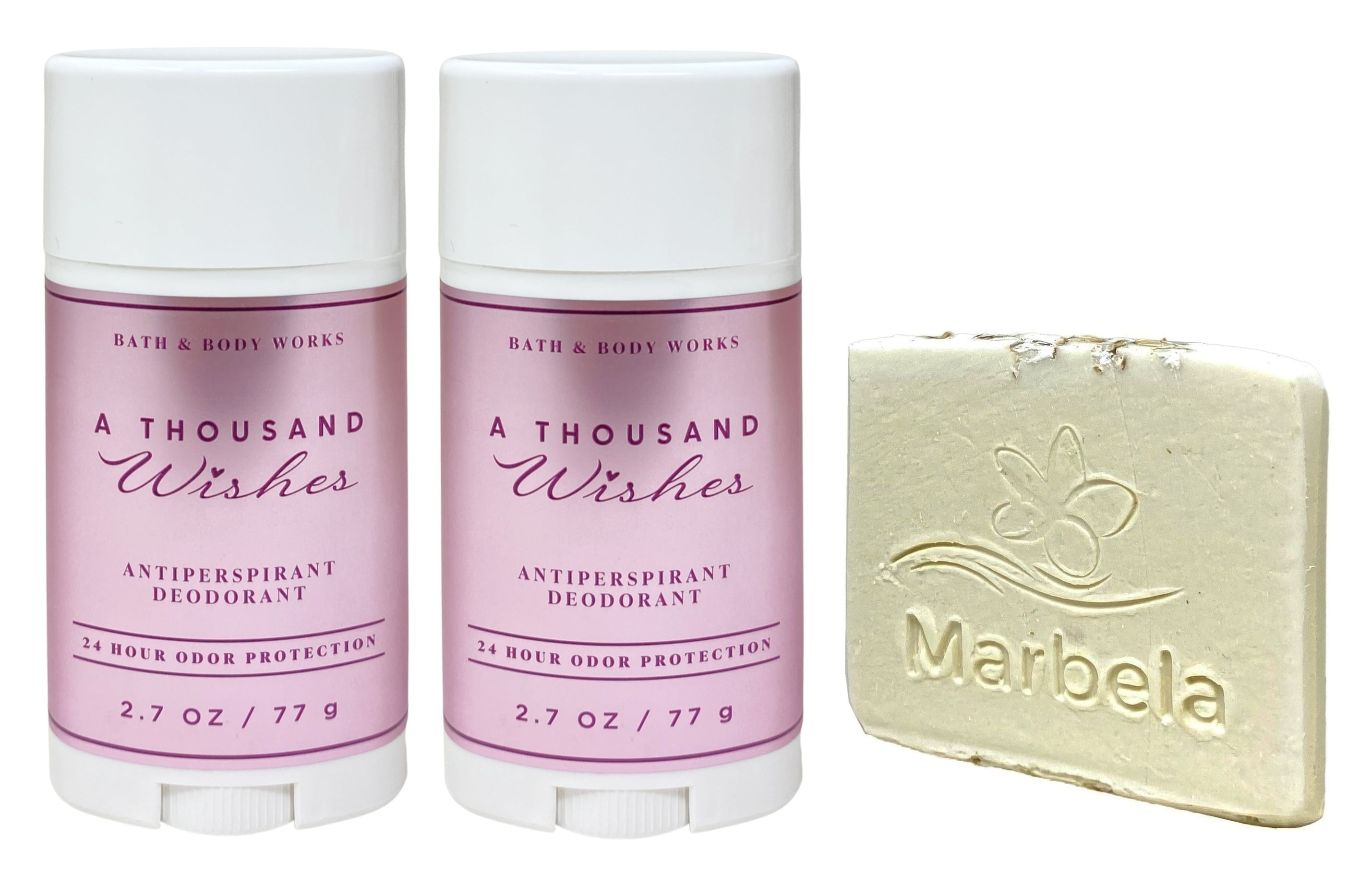 Bath & Body Works A Thousand Wishes 2 Antiperspirant Deodorants with a Natural Oats Sample Soap