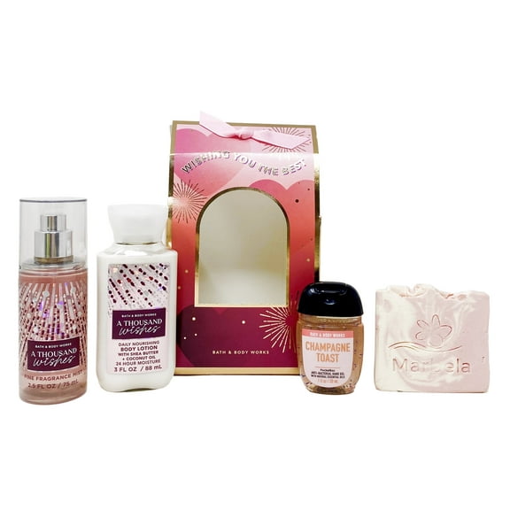 Bath & Body Works A Thousand Wishes - Mini Gift Box Set - Fine Fragrance Mist, Body Lotion and Hand Gel With a Himalayan Salts Springs Sample Soap.