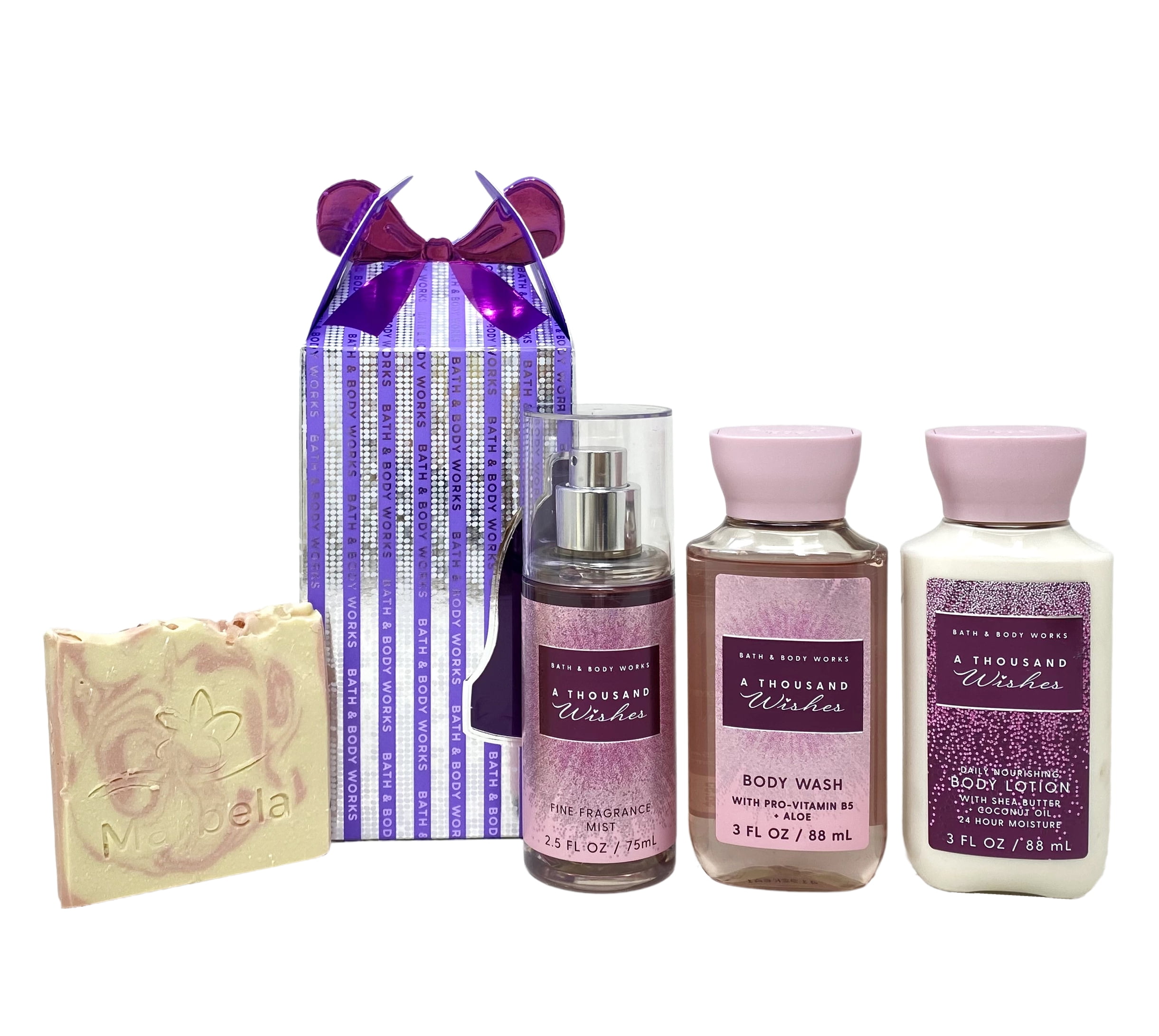 Bath & Body Works A Thousand Wishes Mini Gift Box Trio - Fragrance Mist, Body Lotion and Body Wash with a Himalayan Salts Springs Sample Soap - Travel Size