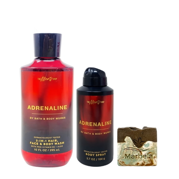 Bath & Body Works Adrenaline 3-In-1 Hair, Face And Body Wash and Body Spray with a Cabin Spice Bar Soap