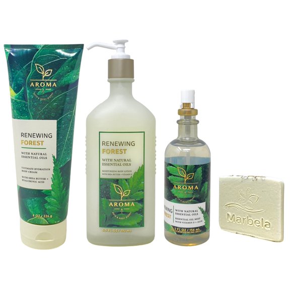 Bath & Body Works Aroma Renewing Forest Ultimate Hydration Body Cream, Body Lotion and Essential Oil Mist with a Natural Oats Sample Soap