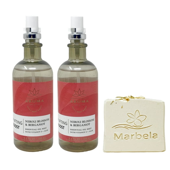 Bath & Body Works Aroma Uplifting Boost Neroli Blossom & Bergamot - Pack of Two - Oil Mist With Wild Jasmine Soap.