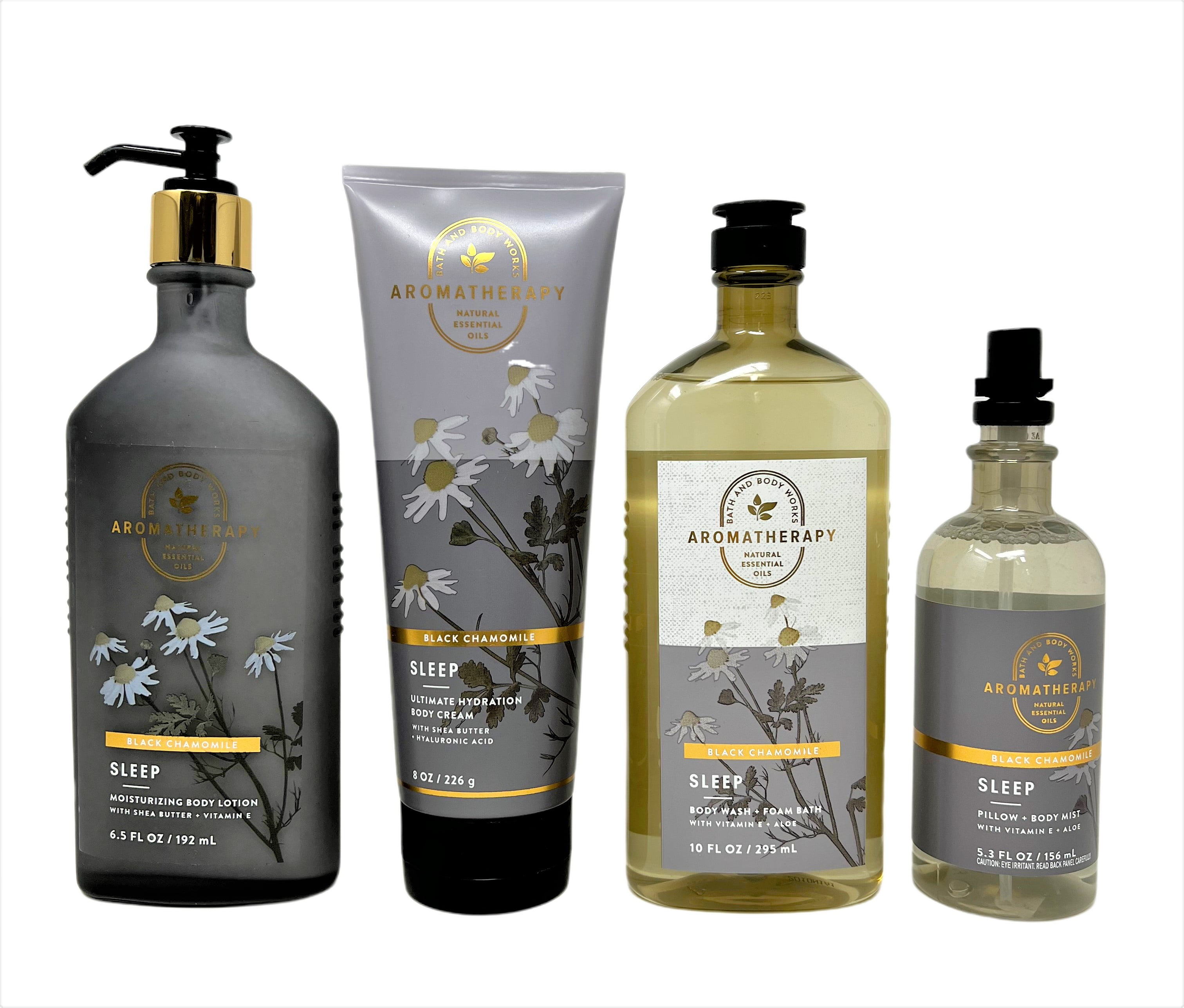 Bath Body Works Aromatherapy BLACK CHAMOMILE Gift Set Body Wash Foam Bath Moisturizing Body Lotion Pillow Body Mist Body Cream Full
