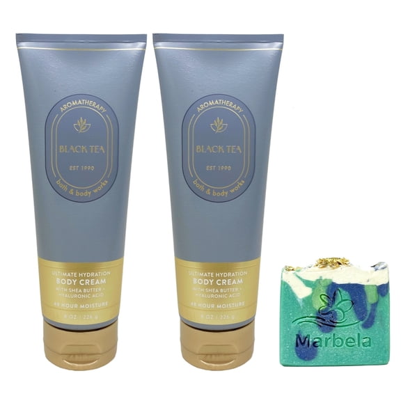 Bath & Body Works Aromatherapy Black Tea 2 Body Creams with an Aloe Vera Bar Soap