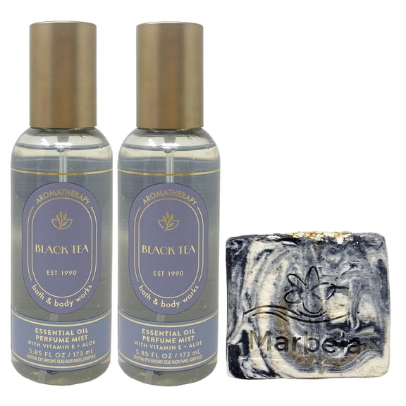 Bath & Body Works Aromatherapy Black Tea 2 Essential Oil Mist with a Charcoal Scrub Bar Soap