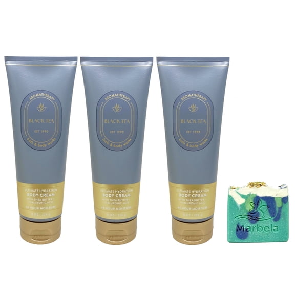 Bath & Body Works Aromatherapy Black Tea 3 Body Creams with an Aloe Vera Bar Soap