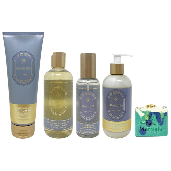 Bath & Body Works Aromatherapy Black Tea Ultimate Hydration Body Cream, Body Wash + Foam Bath, Essential Oil Mist and Body Lotion with an Aloe Vera Bar Soap