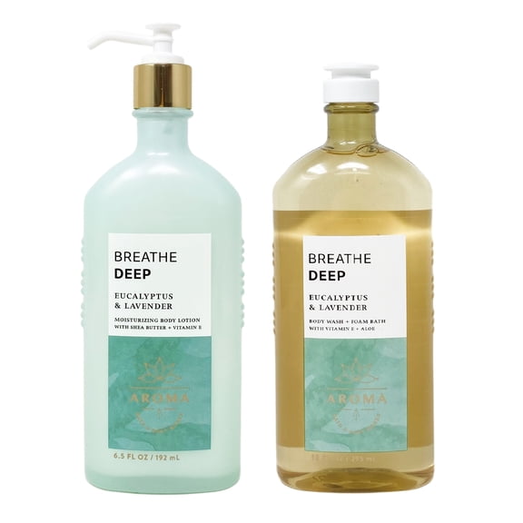 Bath & Body Works Aromatherapy Breathe Deep EUCALYPTUS & LAVENDER Body Lotion and Body Wash + Foam Bath Set - Full Size