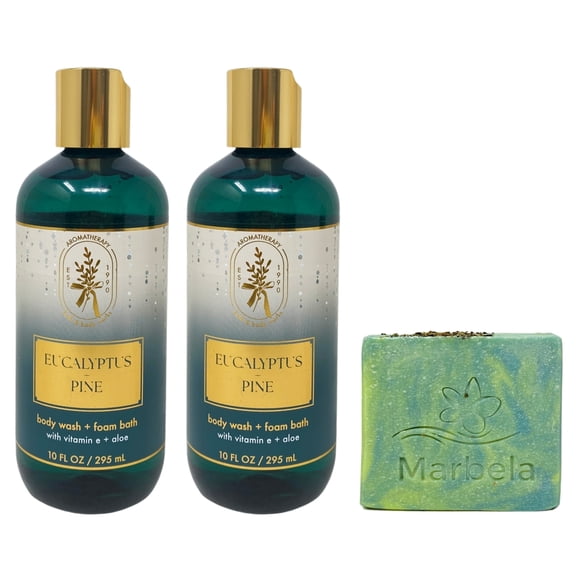 Bath & Body Works Aromatherapy Eucalyptus Pine 2 Body Wash & Foam Bath with a Fresh Forest Bar Soap