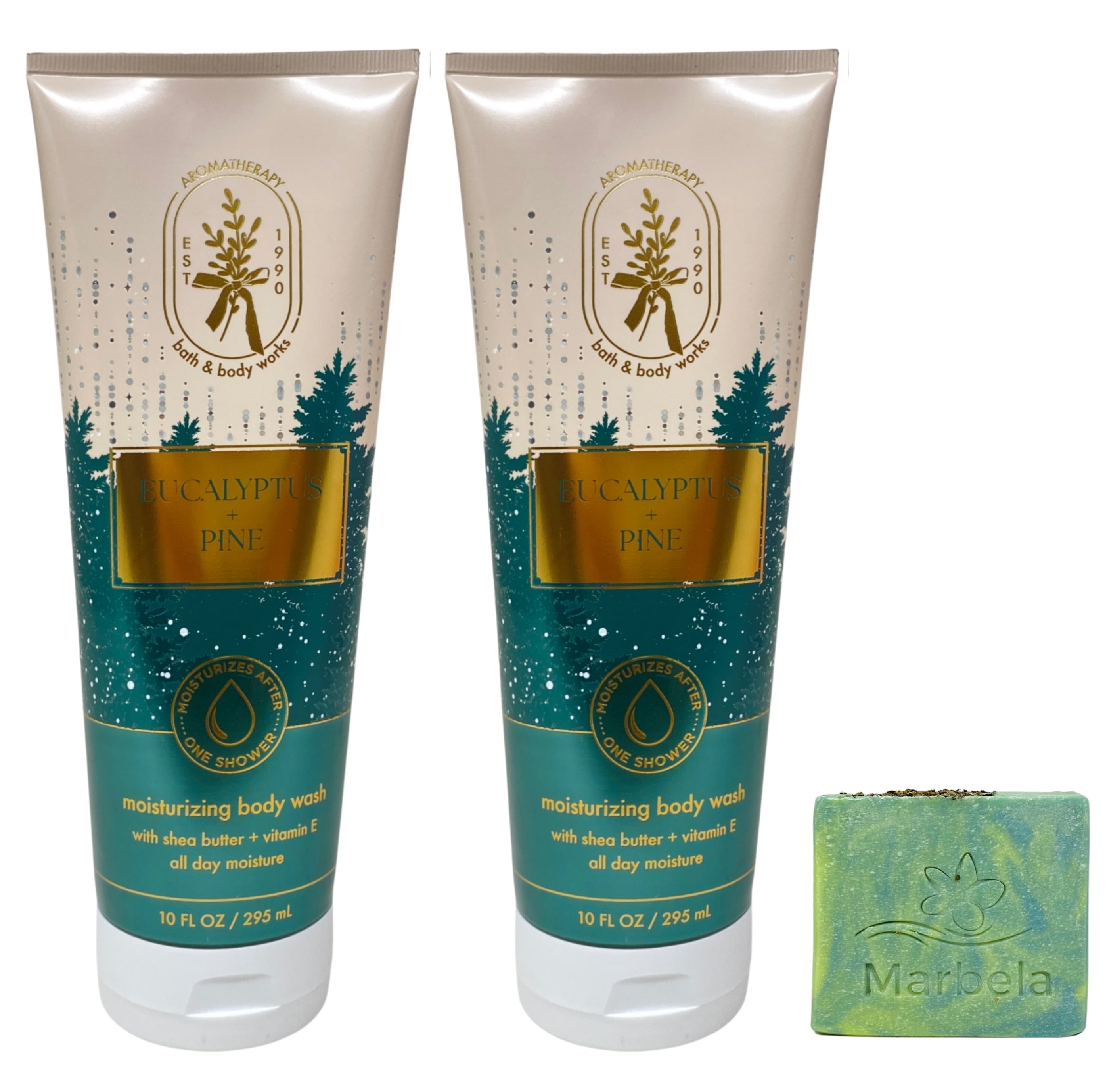 Bath & Body Works Aromatherapy Eucalyptus Pine 2 Moisturizing Body Washes with a Fresh Forest Bar Soap