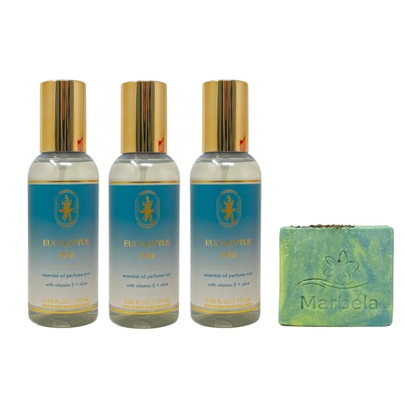 Bath & Body Works Aromatherapy Eucalyptus Pine 3 Essential Oil Perfume Mists with a Fresh Forest Bar Soap