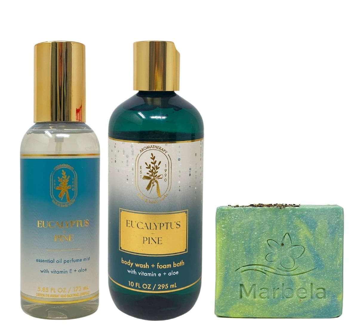 Bath & Body Works Aromatherapy Eucalyptus Pine Essential Oil Perfume Mist and Body Wash & Foam Bath with a Fresh Forest Bar Soap