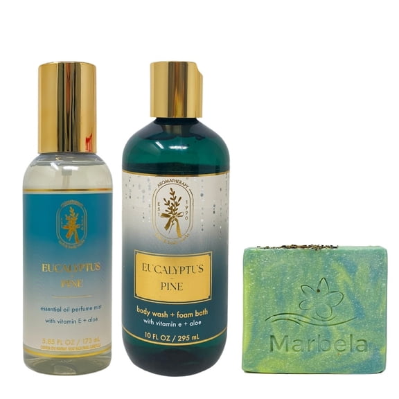 Bath & Body Works Aromatherapy Eucalyptus Pine Essential Oil Perfume Mist and Body Wash & Foam Bath with a Fresh Forest Bar Soap