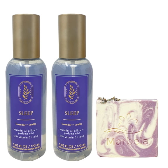 Bath & Body Works Aromatherapy Sleep Lavender + Vanilla 2 Essential Pillow + Perfume Mists with a Lavender Dream Bar Soap
