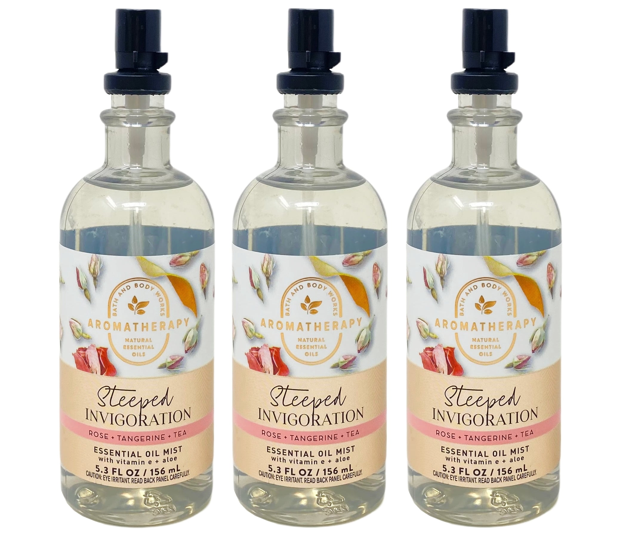 Bath and Body Works Aromatherapy Steeped Invigoration Rose + Tangerine + Tea Essential Oil Mist Trio Gift Set - Includes 3 Essential Oil Mists - Full Size