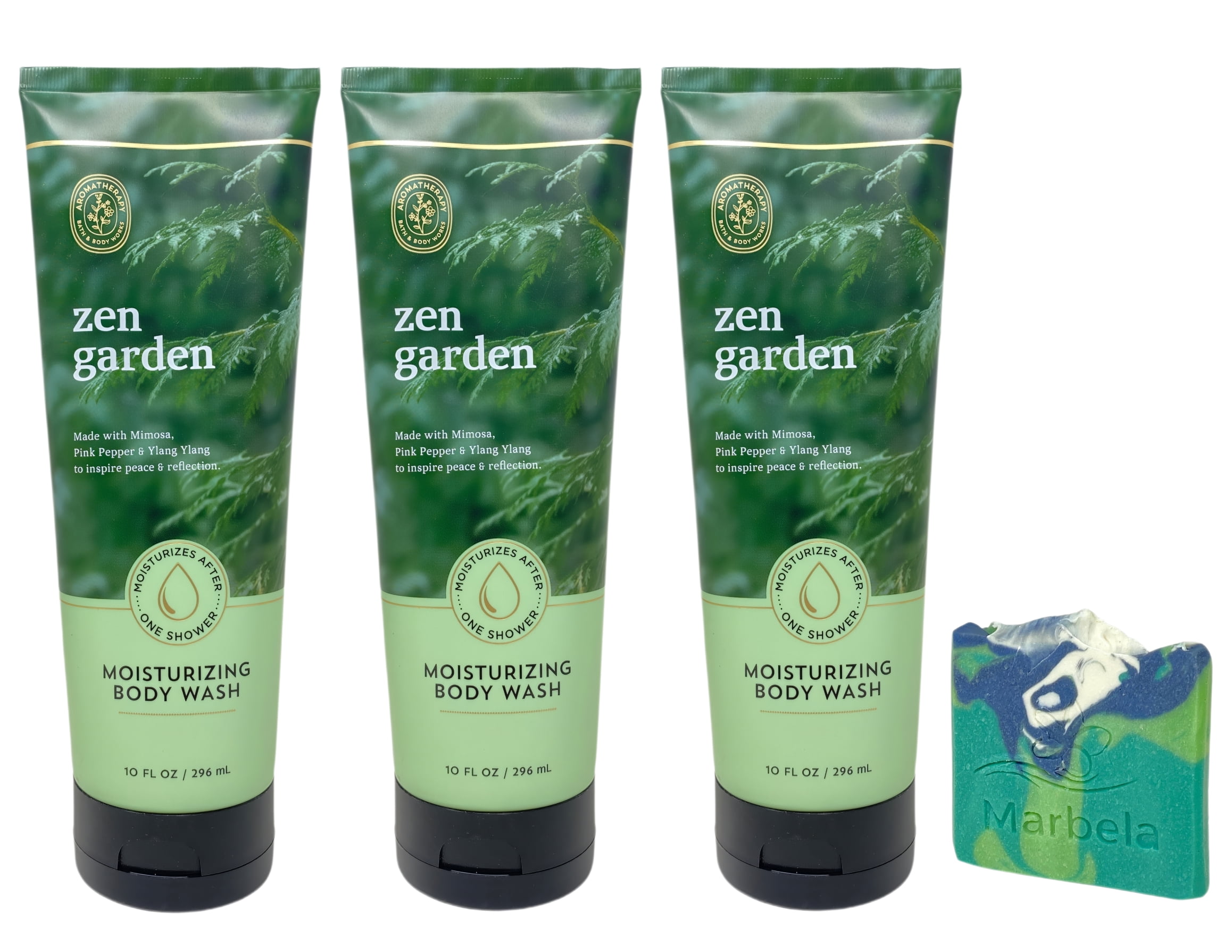 Bath & Body Works Aromatherapy Zen Garden 3 Moisturizing Body Washes with an Aloe Vera Mini Soap
