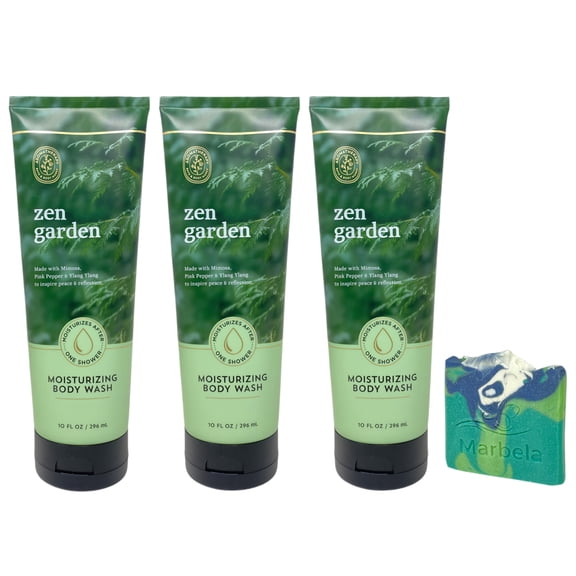 Bath & Body Works Aromatherapy Zen Garden 3 Moisturizing Body Washes with an Aloe Vera Mini Soap