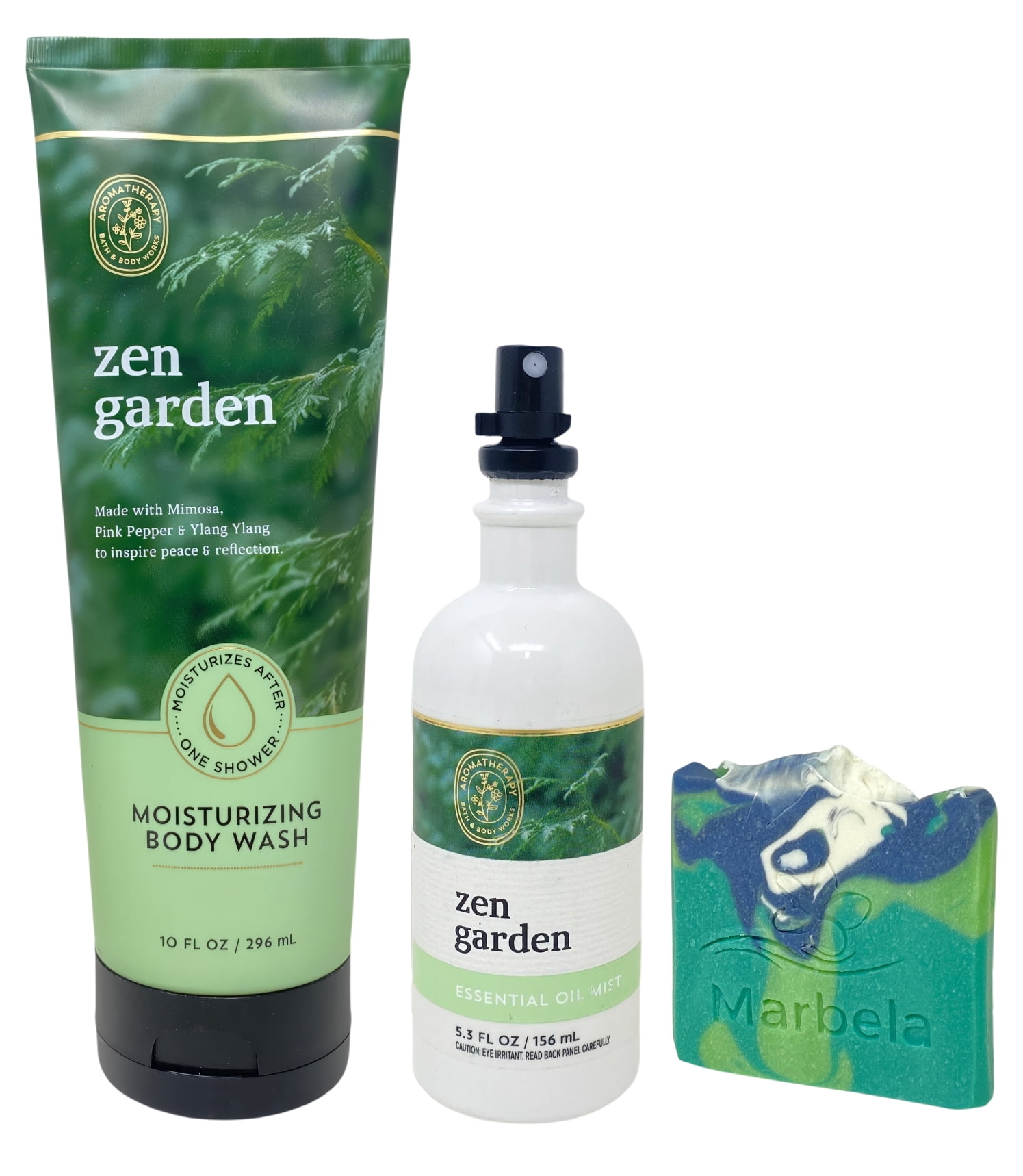 Bath & Body Works Aromatherapy Zen Garden Moisturizing Body Wash and Essential Oil Mist with an Aloe Vera Mini Soap