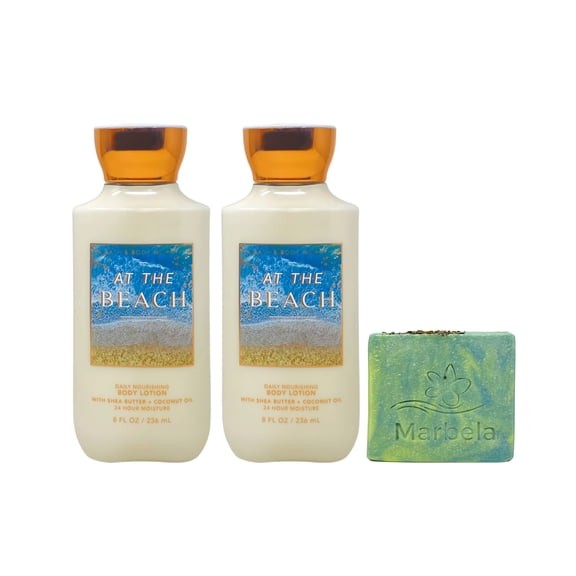Bath & Body Works At The Beach - 2 Daily Nourishing Body Lotions (8 fl oz / 236 mL Each) with a Fresh Forest Bar Soap