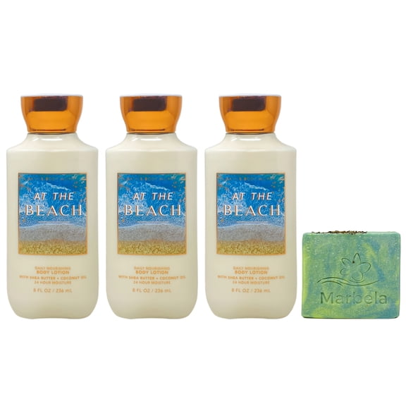 Bath & Body Works At The Beach - 3 Daily Nourishing Body Lotions (8 fl oz / 236 mL Each) with a Fresh Forest Bar Soap