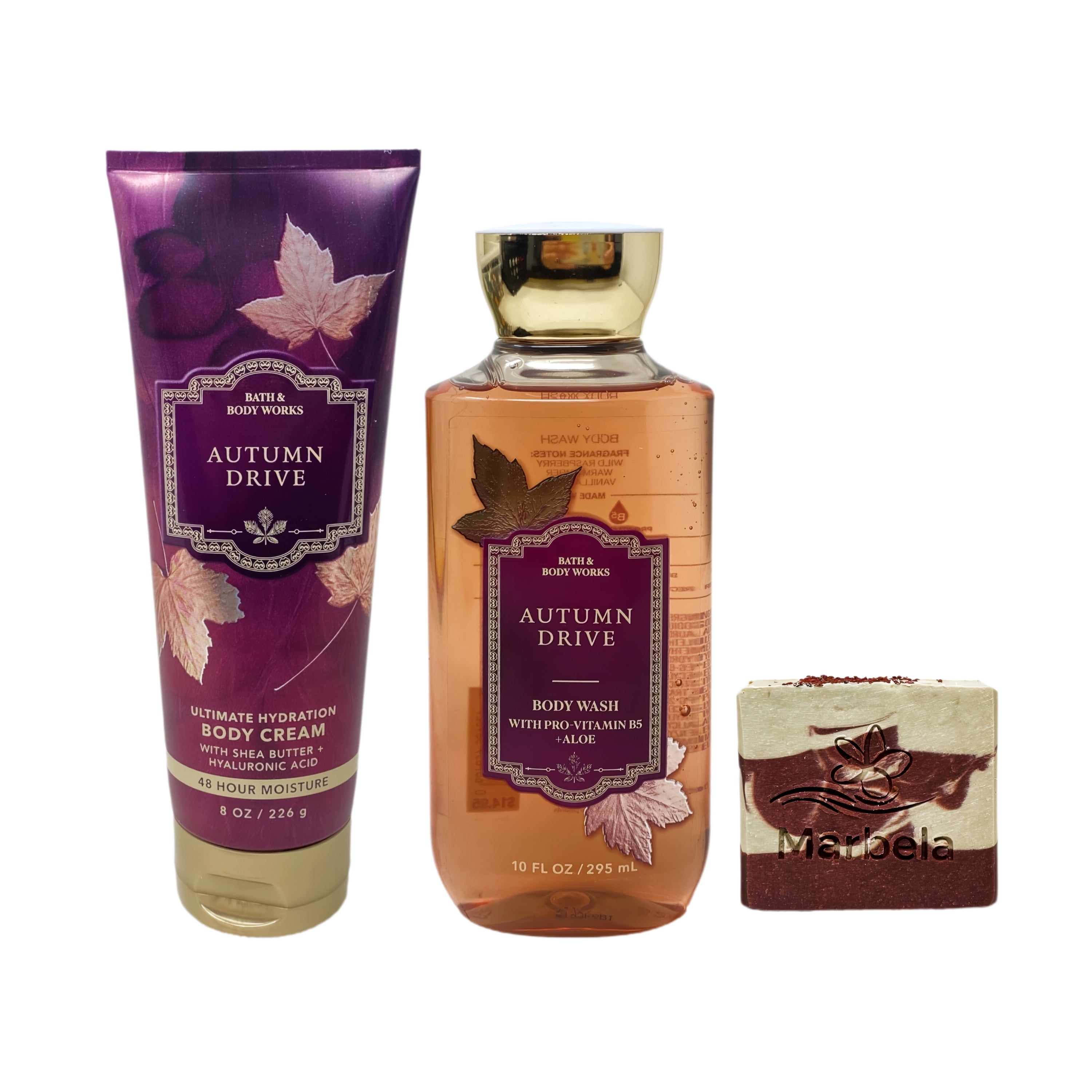 Bath & Body Works Autumn Drive Ultimate Hydration Body Cream and Body Wash with a Cherry on Top Bar Soap
