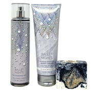 Bath & Body Works BALLET NIGHTS Fragrance Mist and Body Cream Set with a Marbela Charcoal Scrub Bar Soap - Full Size